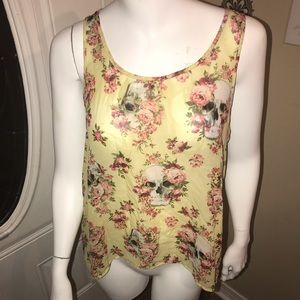 Tops - Large Skull & Rose Yellow high-Low Women’s Top Tops - Large Skull & Rose Yellow high-Low Women’s Top